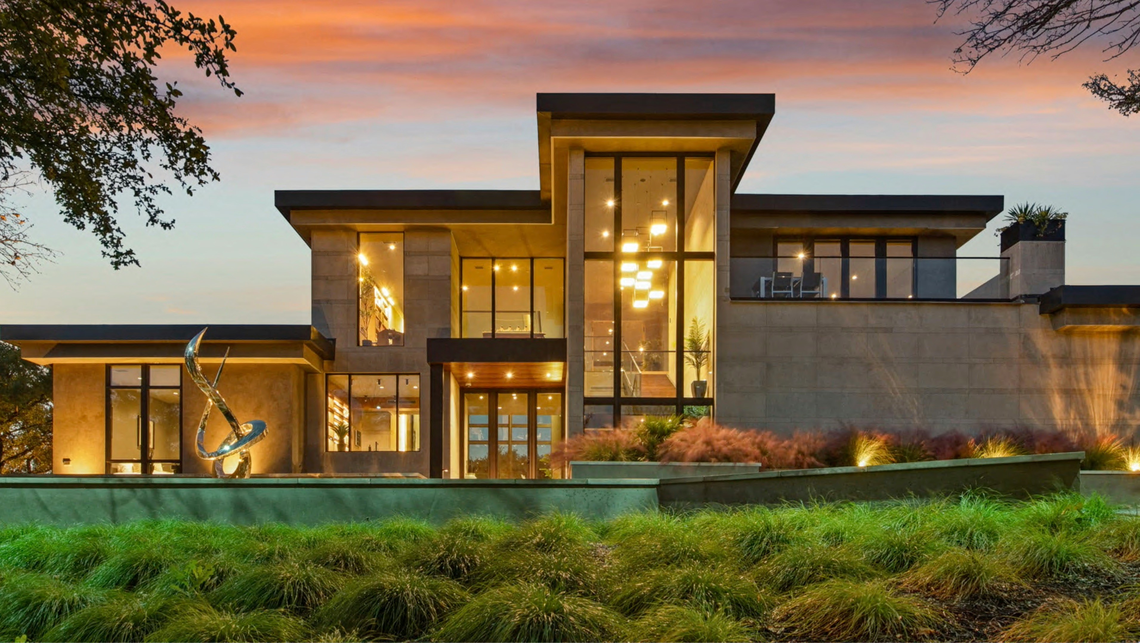 Luxury modern villa at dusk