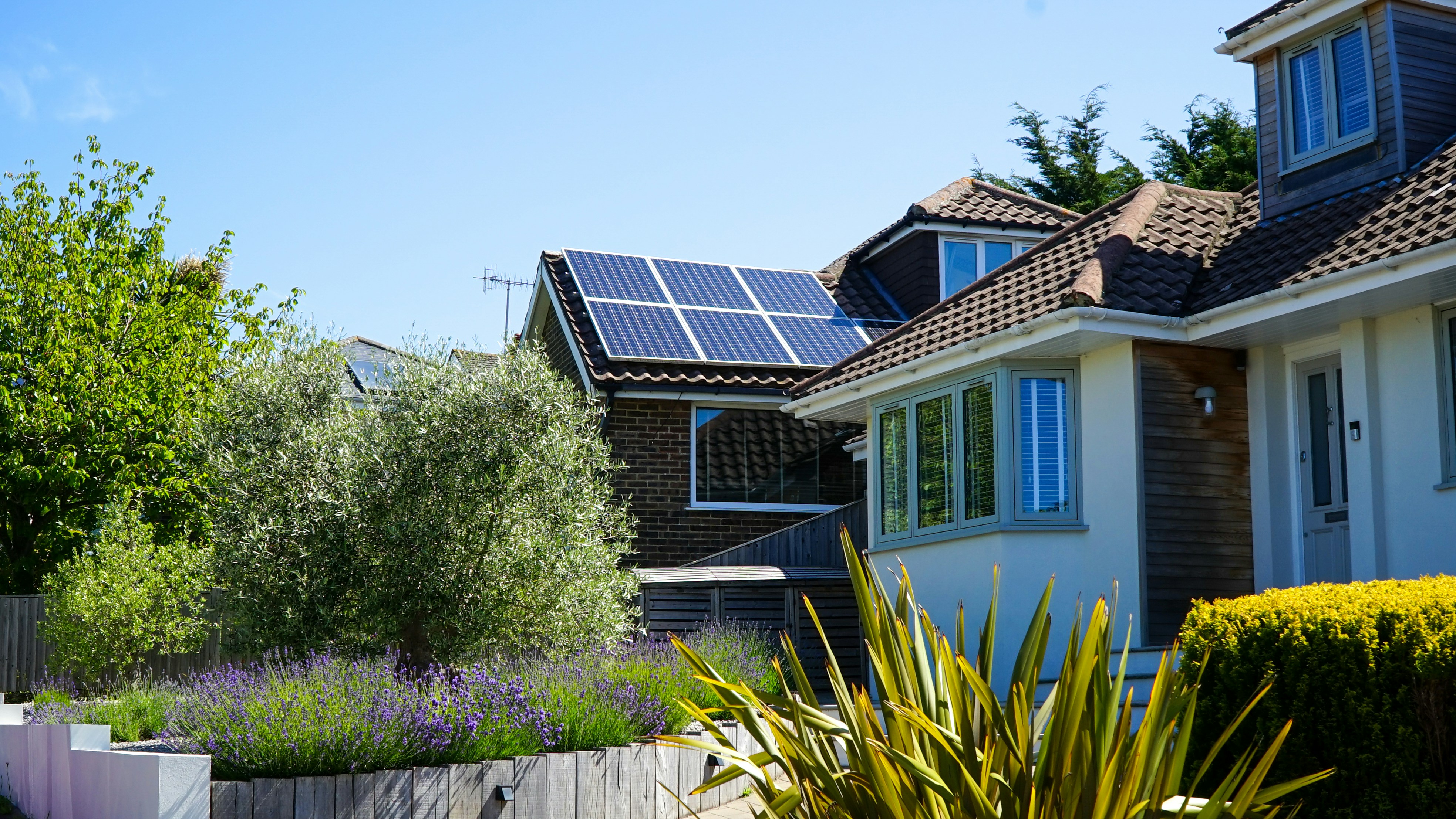 Solar panels on a modern home